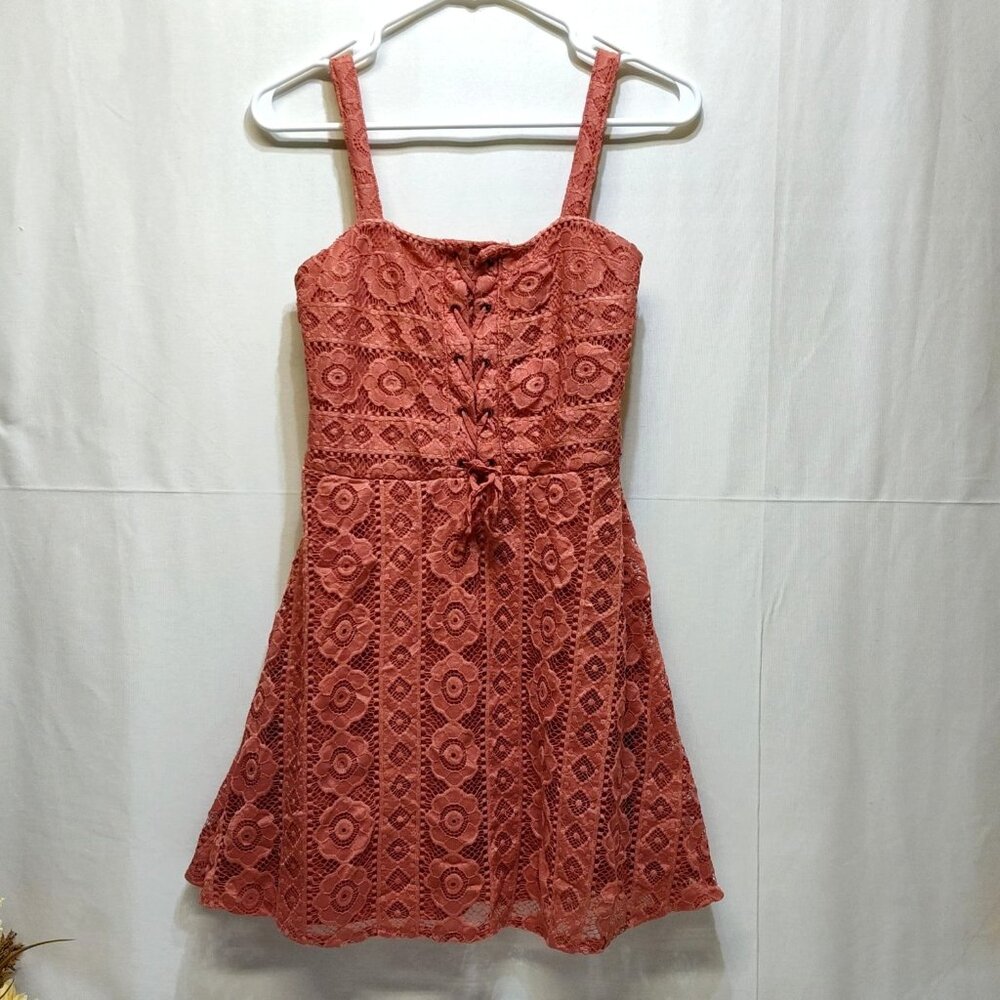 Aeropostale Rose Corset Detail Mini Dress Floral Lace Fit & Flare Medium Size